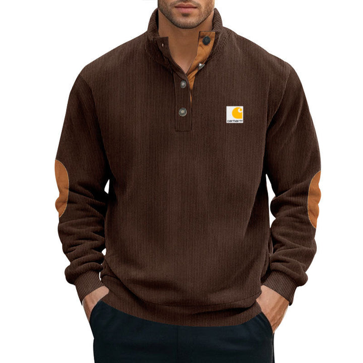 Pull camionneur homme en maille côtelée à col montant et coudières – Tobias – vue 1