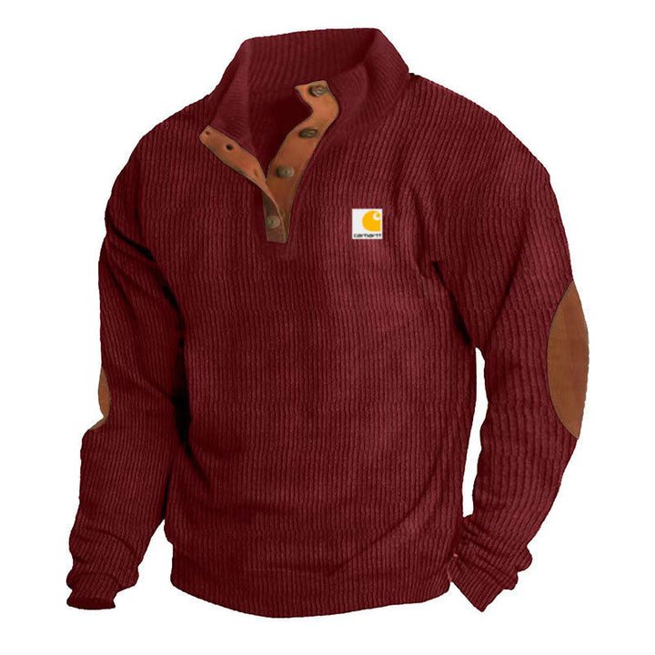 Pull camionneur homme en maille côtelée à col montant et coudières – Tobias – Bordeaux
