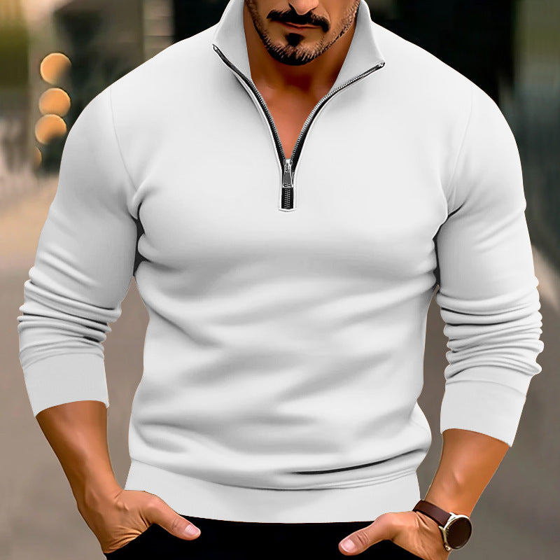 Pull homme ajusté en maille fine à zip court et col montant – Mune – Blanc