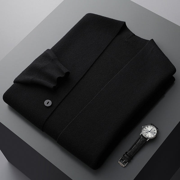 Cardigan boutonné homme en laine mérinos à rayures – Léon – vue 10