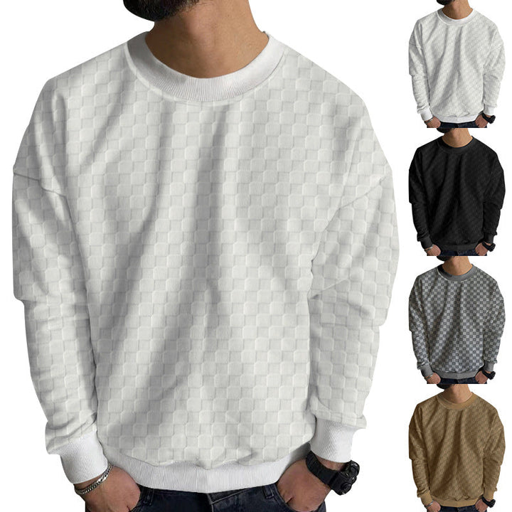 Pull col rond homme en maille structurée à relief carreaux – Oscar – vue 2