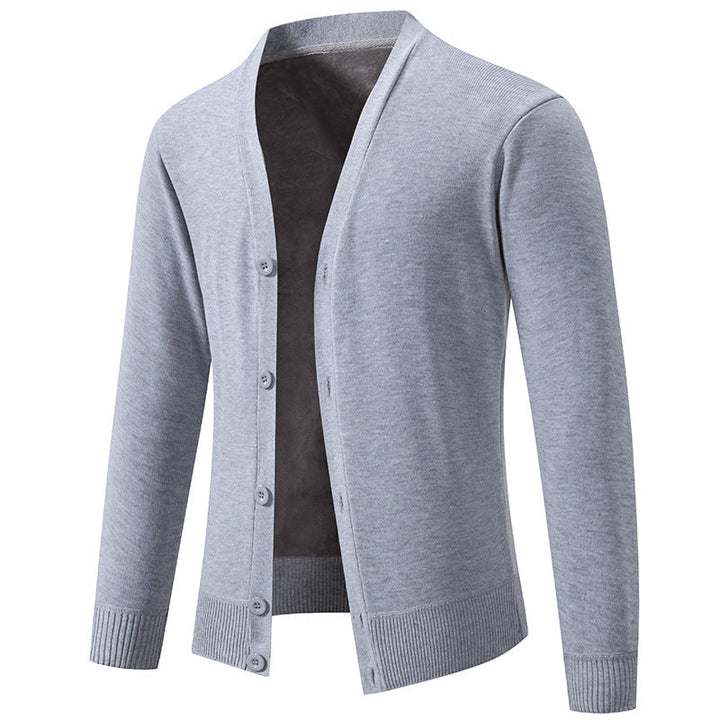 Cardigan léger homme en maille fine col V à patte cachée – Noé – Gris clair