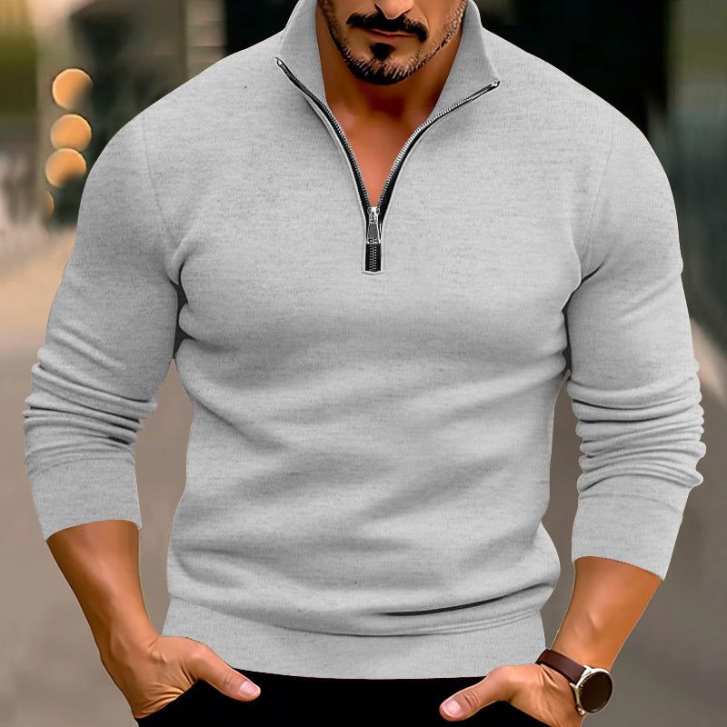 Pull homme ajusté en maille fine à zip court et col montant – Mune – vue 4