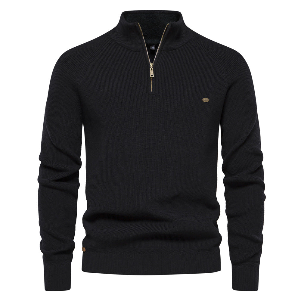 Pull demi-zip homme luxe pour l'automne – Hugo – Noir