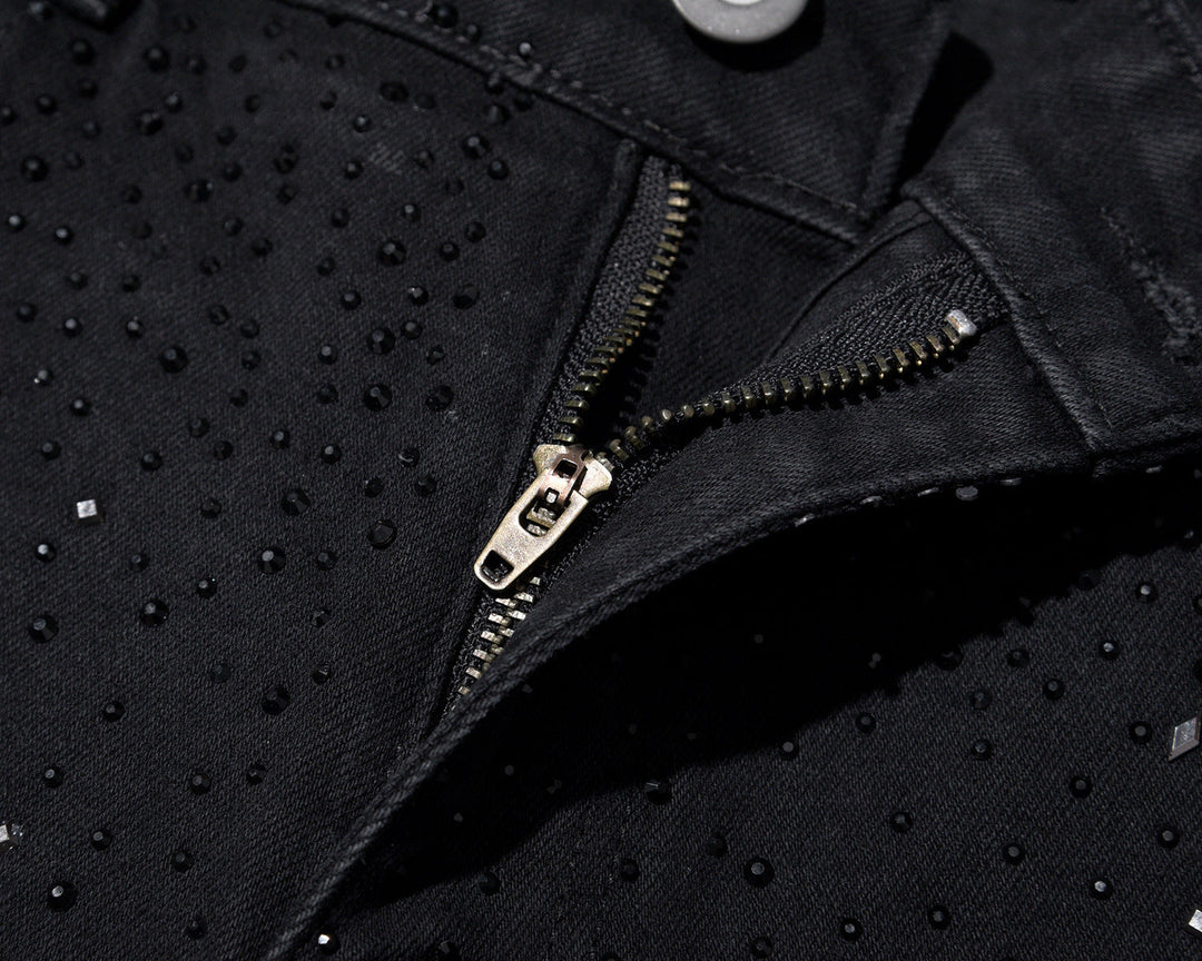 Jean slim homme noir orné de strass scintillants – Nolan - vue 3