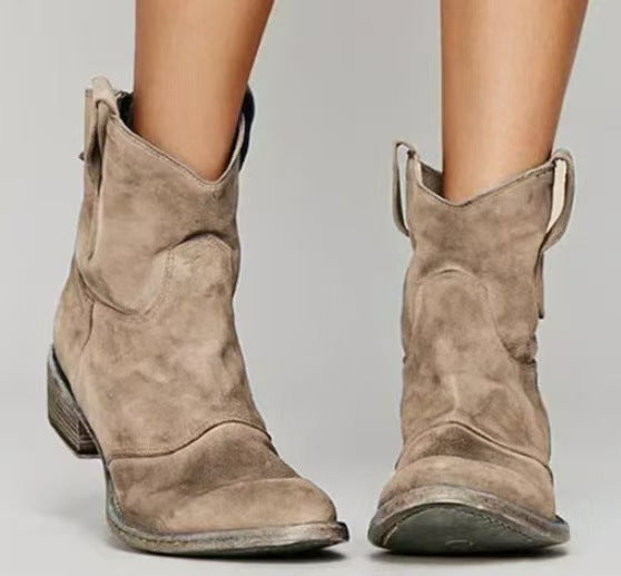 Bottines western femme en daim à talon bloc – Karin – Marron clair