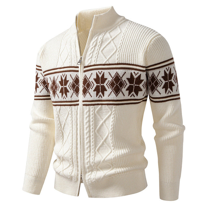 Cardigan norvégien homme zippé à col montant – Oslo – Blanc crème