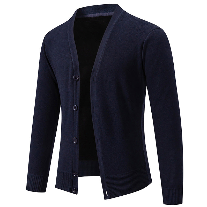 Cardigan léger homme en maille fine col V à patte cachée – Noé – Bleu marine