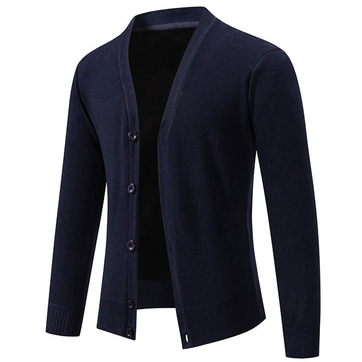 Cardigan léger homme en maille fine col V à patte cachée – Noé – Bleu marine