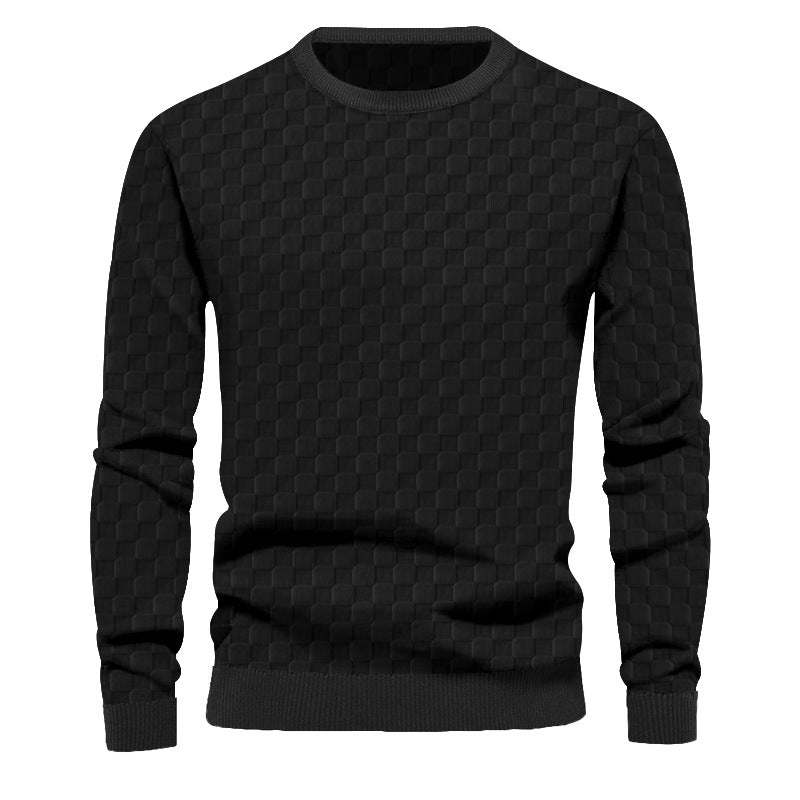 Pull col rond homme en maille structurée à relief carreaux – Oscar – vue 3