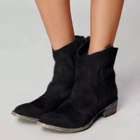Bottines western femme en daim à talon bloc – Karin – Noir