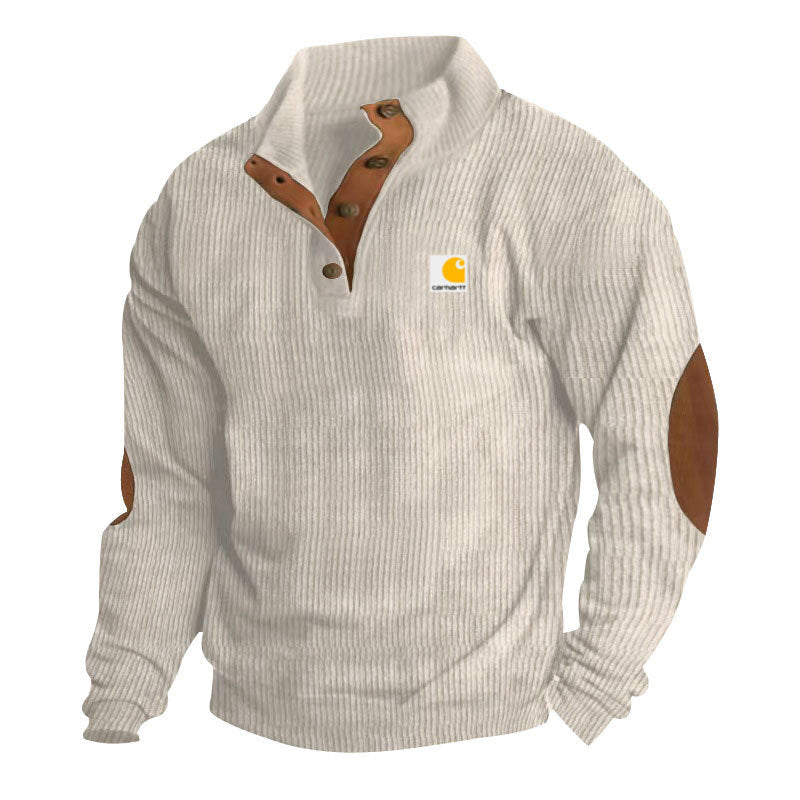 Pull camionneur homme en maille côtelée à col montant et coudières – Tobias – Abricot