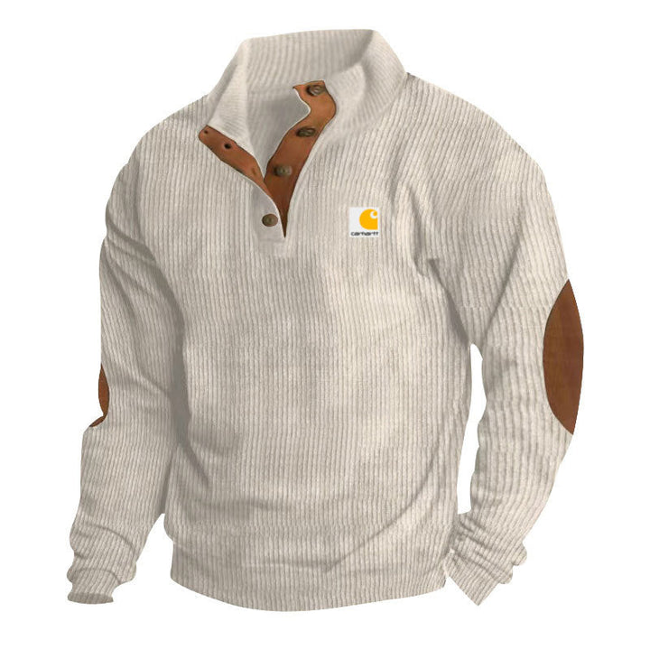 Pull camionneur homme en maille côtelée à col montant et coudières – Tobias – Abricot