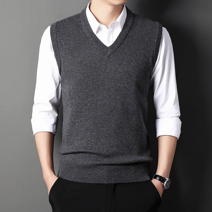 Pull sans manches homme col V classique – Louis – Gris foncé