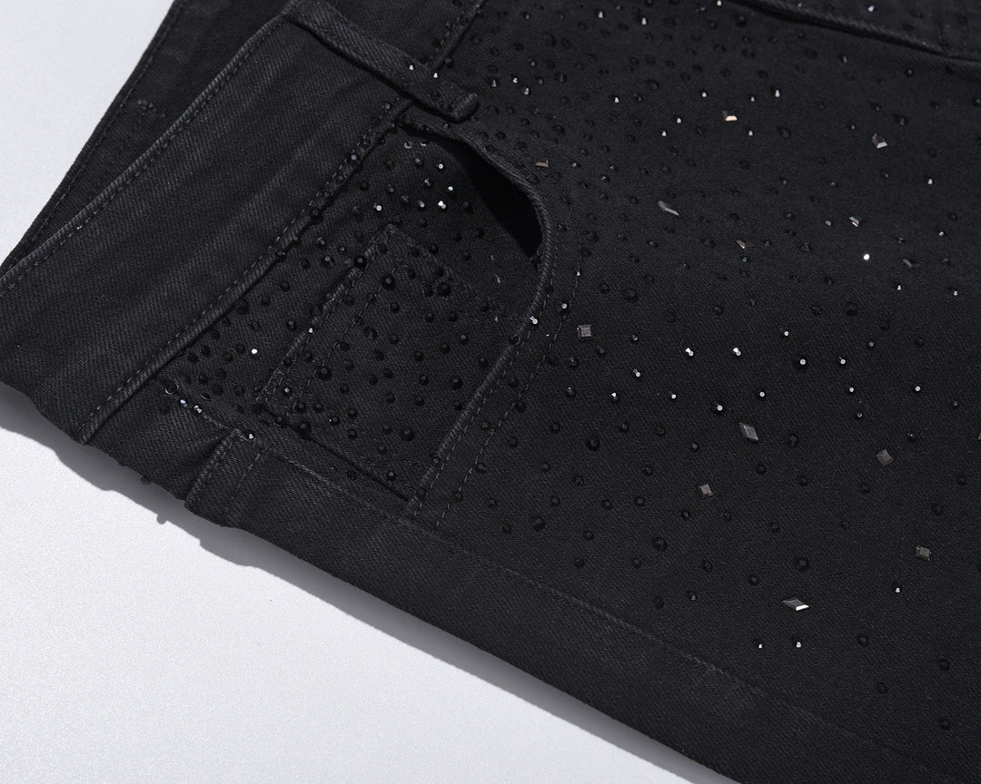 Jean slim homme noir orné de strass scintillants – Nolan - vue 5