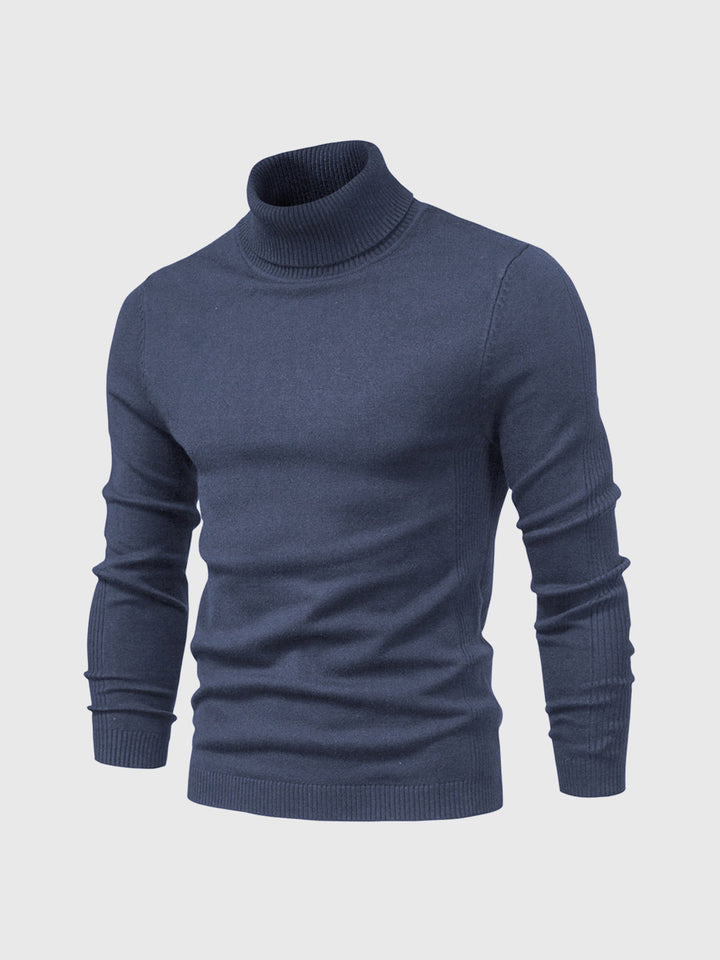 Pull col roulé homme en coton doux coupe ajustée – Bastien – Bleu