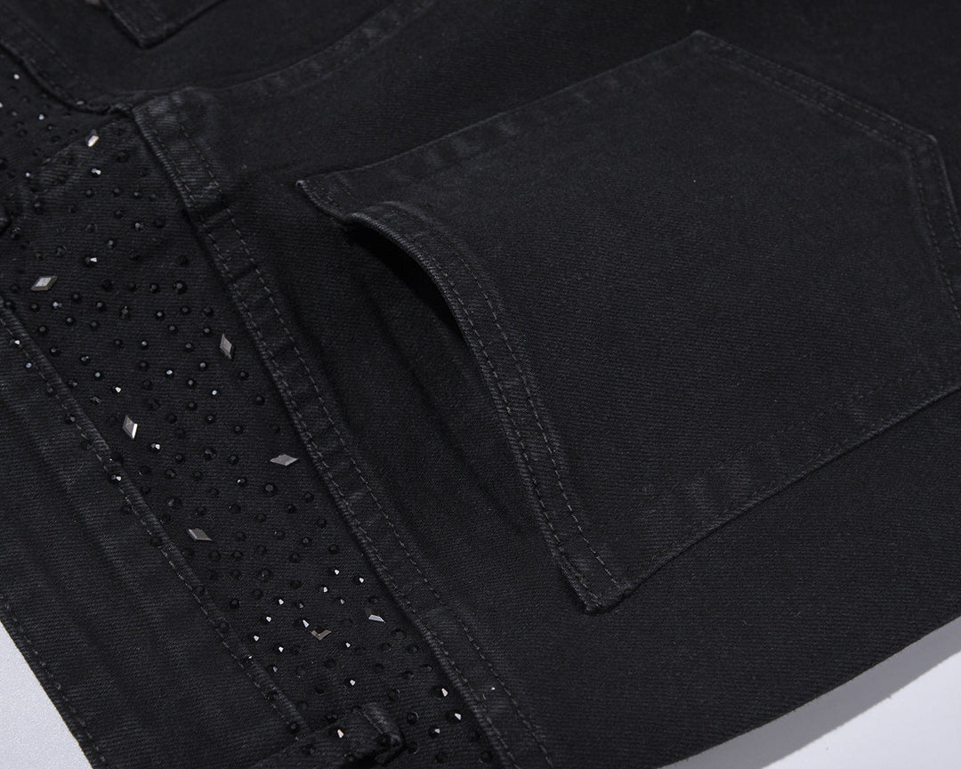 Jean slim homme noir orné de strass scintillants – Nolan - vue 6