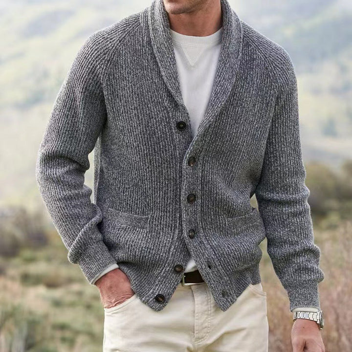 Cardigan homme en laine col V intemporel – Arthur – Gris
