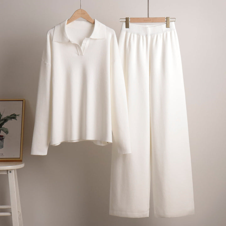 Ensemble femme en maille pull col polo et pantalon large – Juliette - vue 4