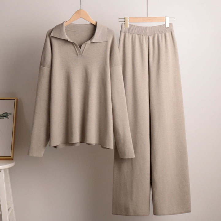 Ensemble femme en maille pull col polo et pantalon large – Juliette - vue 5