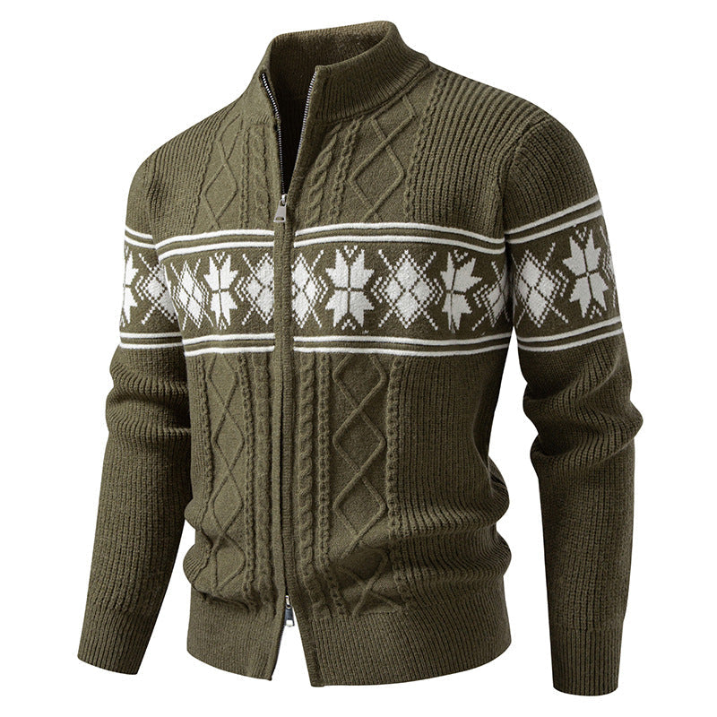 Cardigan norvégien homme zippé à col montant – Oslo – Marron foncé
