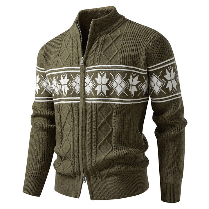 Cardigan norvégien homme zippé à col montant – Oslo – Marron foncé