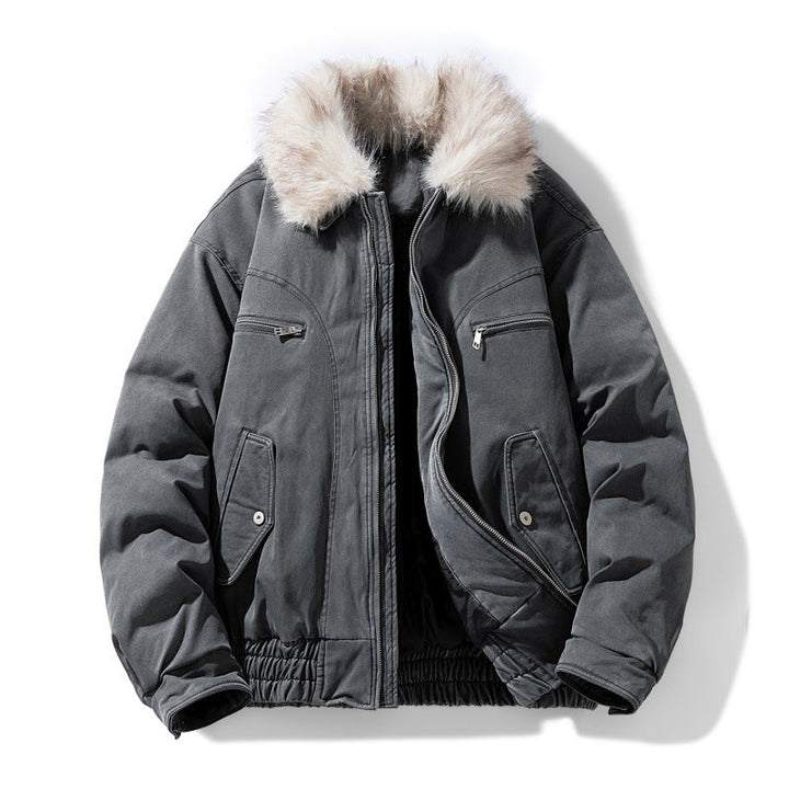 Blouson bomber homme matelassé à col en fausse fourrure amovible – Mune – Gris vintage