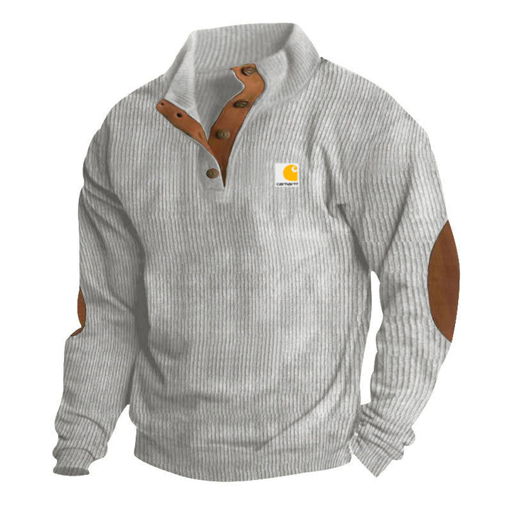 Pull camionneur homme en maille côtelée à col montant et coudières – Tobias – Gris clair