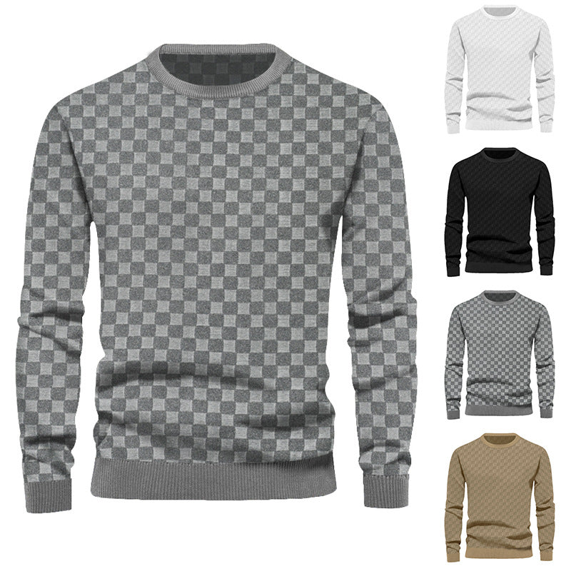 Pull col rond homme en maille structurée à relief carreaux – Oscar – vue 1