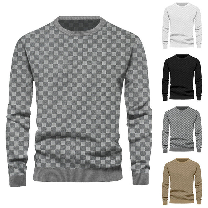 Pull col rond homme en maille structurée à relief carreaux – Oscar – vue 1