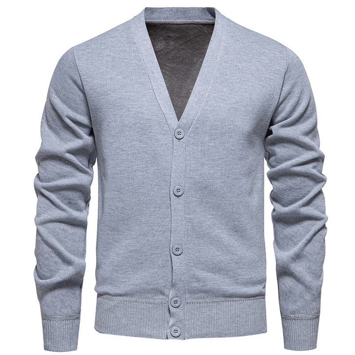Cardigan léger homme en maille fine col V à patte cachée – Noé – vue 1