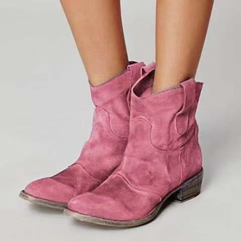 Bottines western femme en daim à talon bloc – Karin – Rose