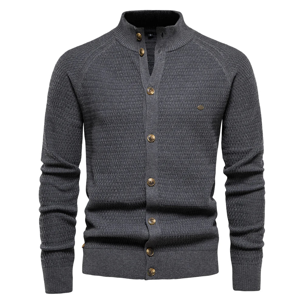 Cardigan homme classique en maille torsadée col V – Lukas – Gris