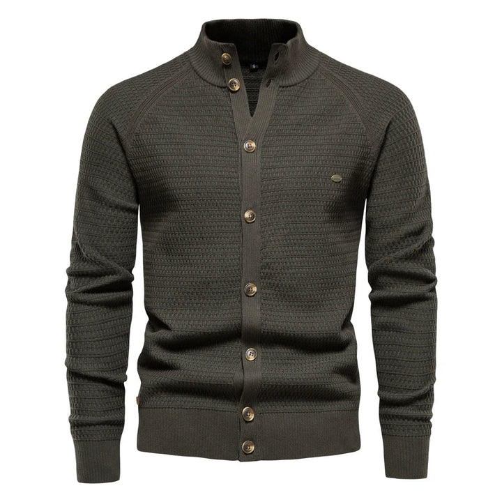 Cardigan homme classique en maille torsadée col V – Lukas – Vert
