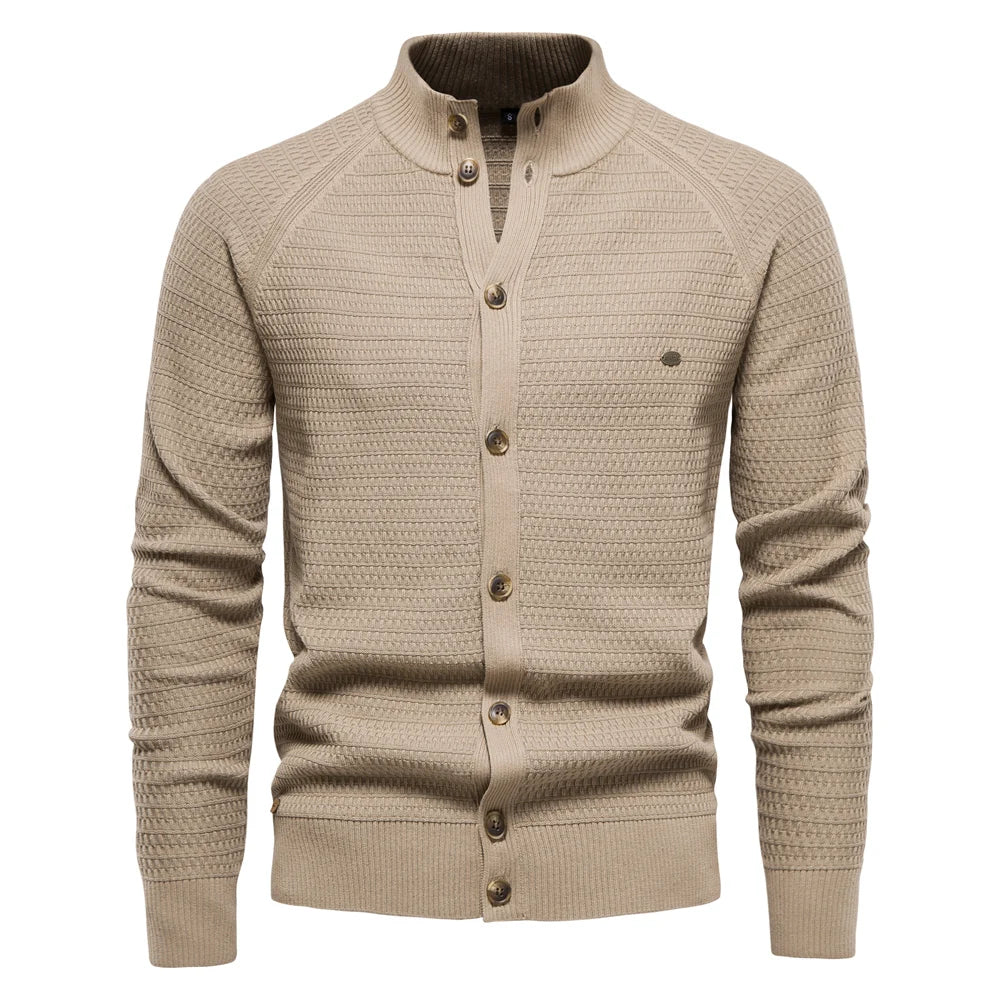 Cardigan homme classique en maille torsadée col V – Lukas – Kaki