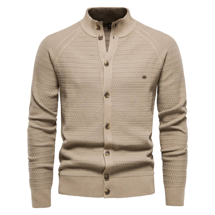 Cardigan homme classique en maille torsadée col V – Lukas – Kaki