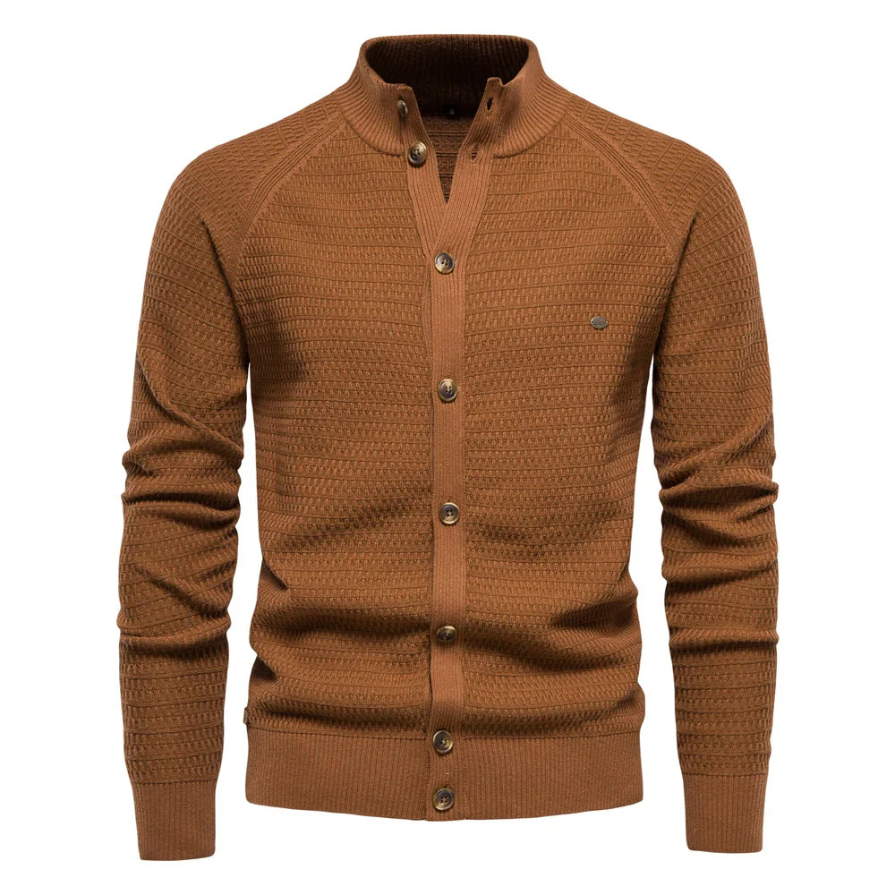 Cardigan homme classique en maille torsadée col V – Lukas – Marron