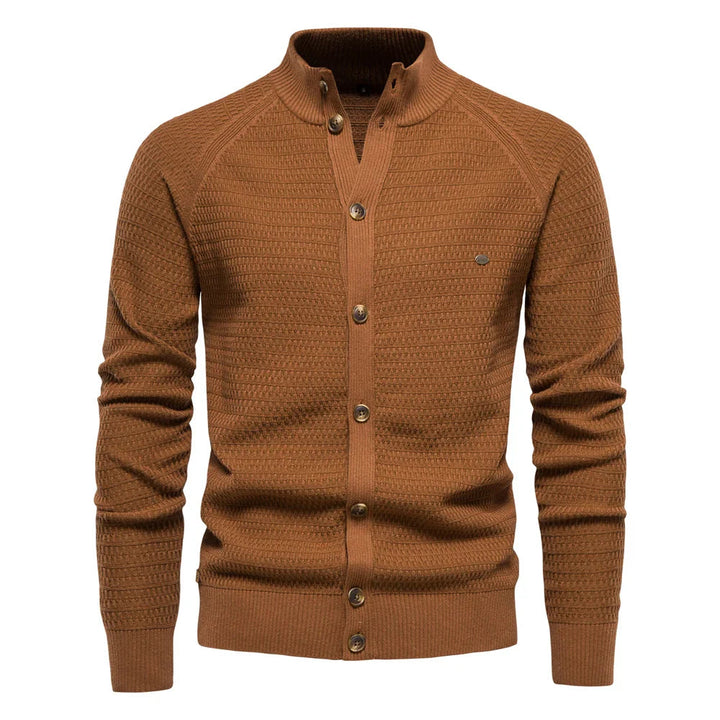 Cardigan homme classique en maille torsadée col V – Lukas – Marron