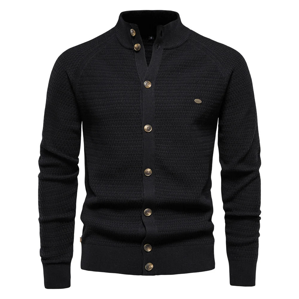 Cardigan homme classique en maille torsadée col V – Lukas – Noir