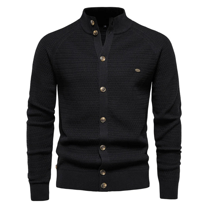 Cardigan homme classique en maille torsadée col V – Lukas – Noir
