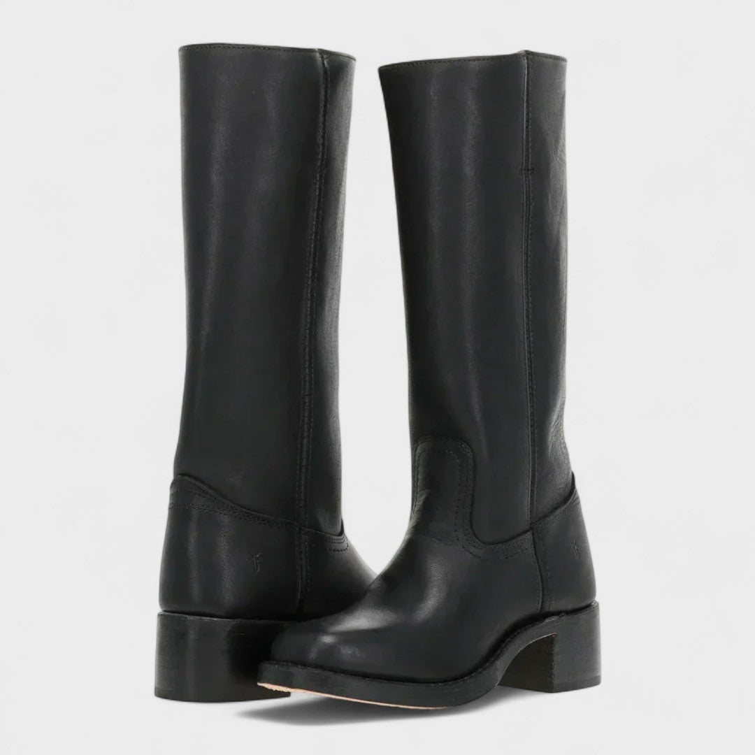 Bottes cavalières femme hautes à talon bloc – Evie – Noir