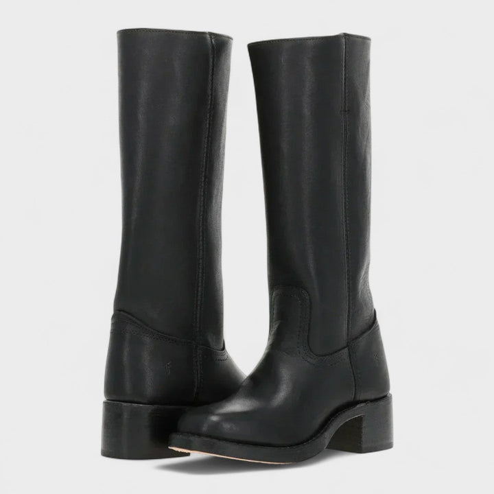Bottes cavalières femme hautes à talon bloc – Evie – Noir