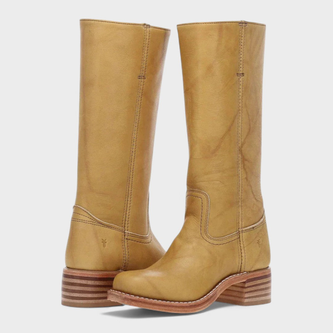 Bottes cavalières femme hautes à talon bloc – Evie – Marron doré clair