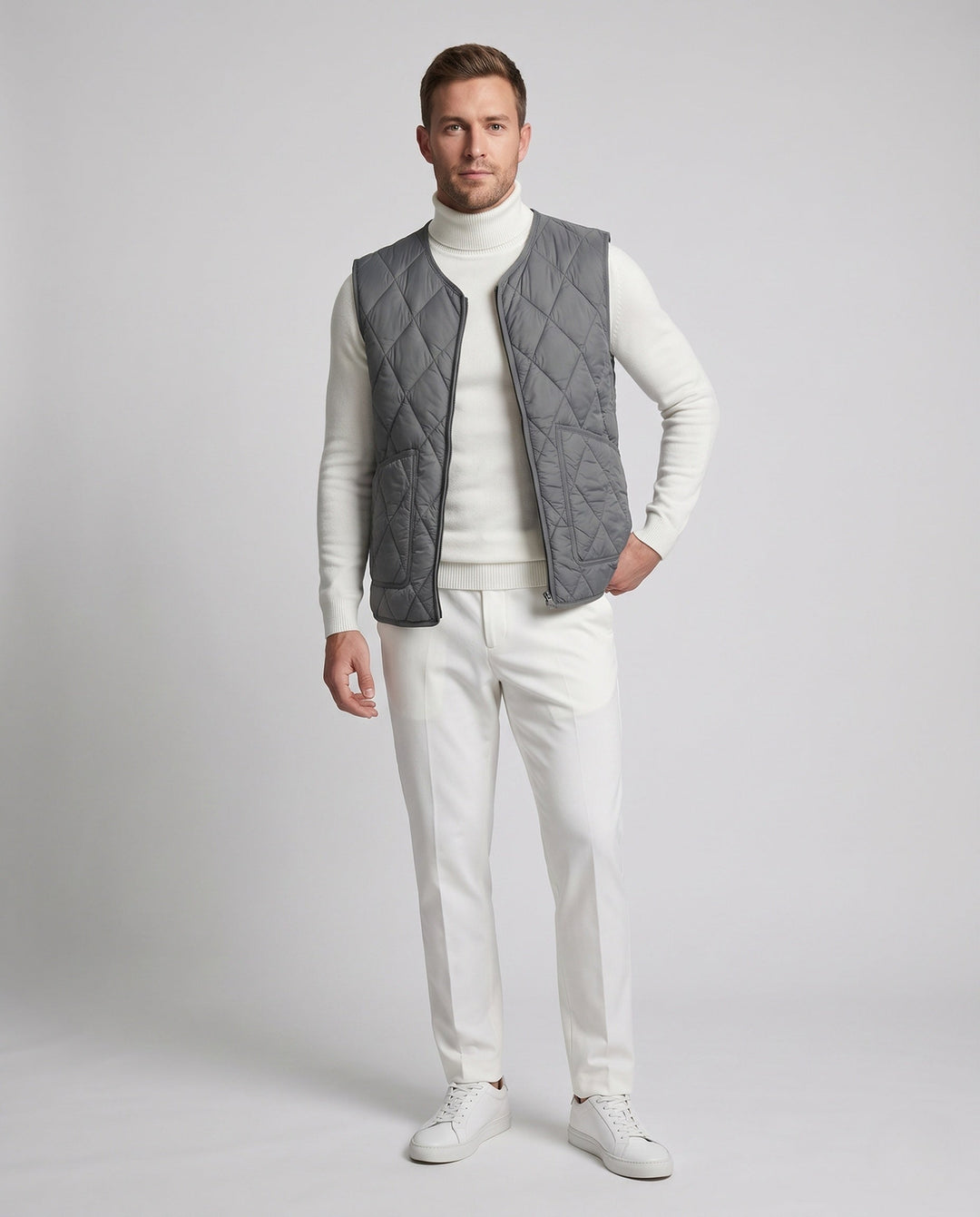 Gilet matelassé léger homme à surpiqûres losanges et zip – Mune – vue 1