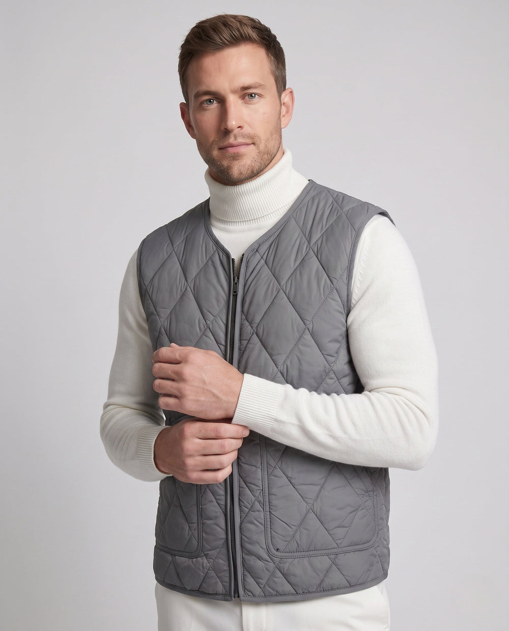 Gilet matelassé léger homme à surpiqûres losanges et zip – Mune – vue 2