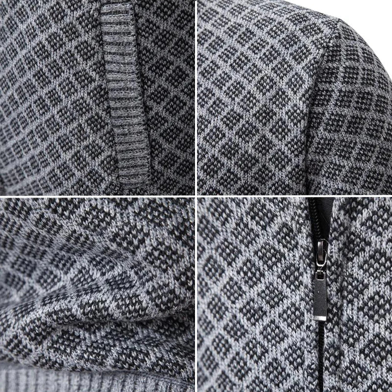 Cardigan zippé homme en maille gaufrée à col droit – Maxime – vue 7