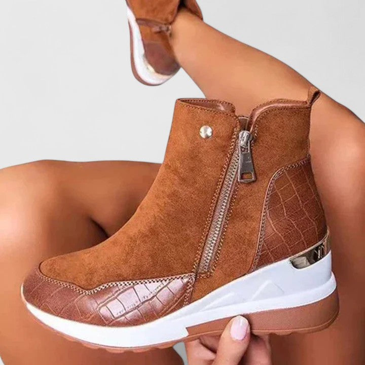 Bottines femme en daim à zip, semelle compensée et antidérapante – Maele – vue 7