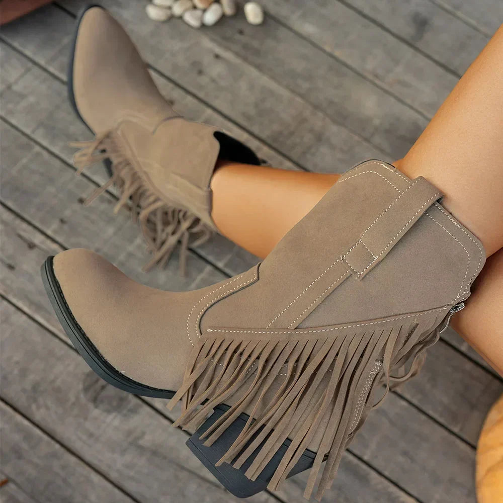 Bottes cowboy femme en suédine à franges et bride rabattue – Léa – vue 10
