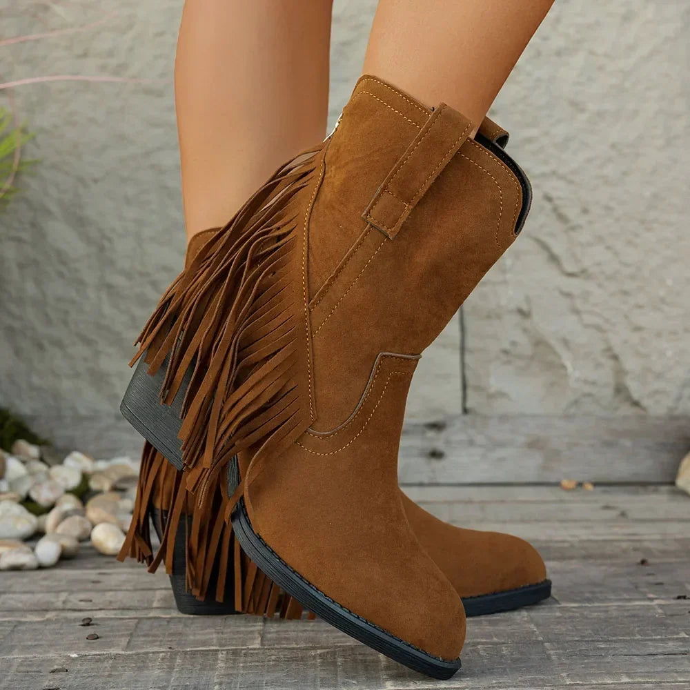 Bottes cowboy femme en suédine à franges et bride rabattue – Léa – vue 2