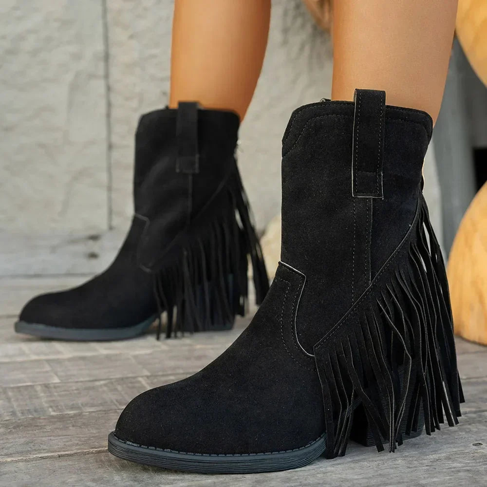 Bottes cowboy femme en suédine à franges et bride rabattue – Léa – vue 5